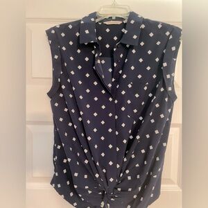Sleeveless Navy Dot, knot front blouse